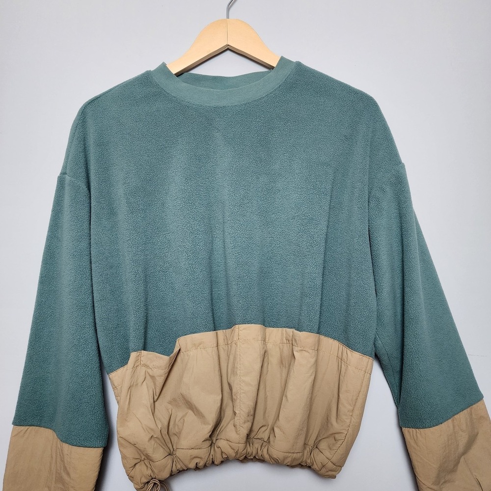 H&M Move Fleece Colorblock Drawstring Pullover Sage Tan Size Small - Picture 2 of 10